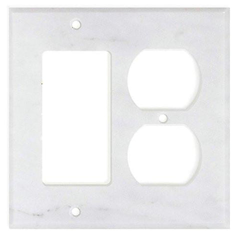 Italian Carrara White Marble Rocker Duplex Switch Wall Plate / Switch Plate / Cover - Polished