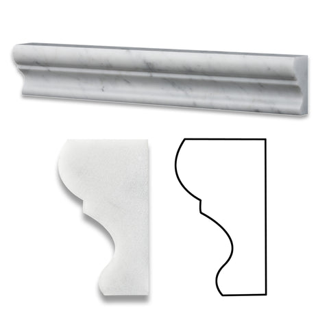 Carrara White Marble Polished Crown - Mercer Molding Trim - American Tile Depot - Commercial and Residential (Interior & Exterior), Indoor, Outdoor, Shower, Backsplash, Bathroom, Kitchen, Deck & Patio, Decorative, Floor, Wall, Ceiling, Powder Room - 1
