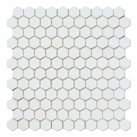 Thassos White Marble Polished 1" Mini Hexagon Mosaic Tile - American Tile Depot - Commercial and Residential (Interior & Exterior), Indoor, Outdoor, Shower, Backsplash, Bathroom, Kitchen, Deck & Patio, Decorative, Floor, Wall, Ceiling, Powder Room