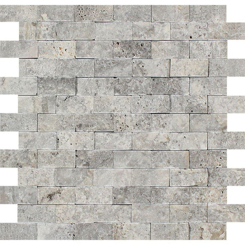 1 X 2 Silver Travertine Split-Faced Mosaic Tile
