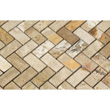 Valencia Travertine Tumbled 1 X 2 Herringbone Mosaic Tile