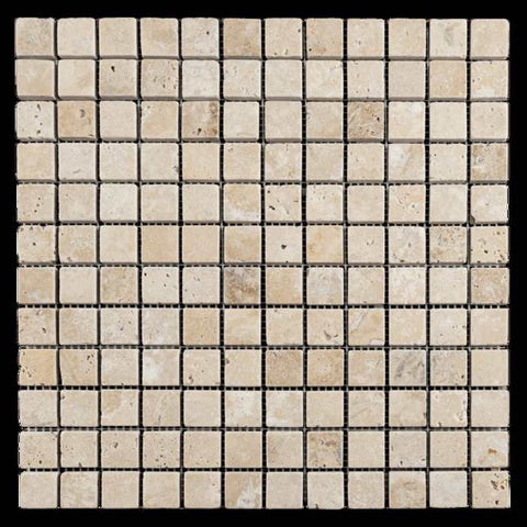 1 X 1 Walnut Travertine Tumbled Mosaic Tile - American Tile Depot - Shower, Backsplash, Bathroom, Kitchen, Deck & Patio, Decorative, Floor, Wall, Ceiling, Powder Room, Indoor, Outdoor, Commercial, Residential, Interior, Exterior