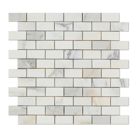 1 X 2 Calacatta Gold Marble Polished Brick Mosaic Tile - American Tile Depot - Shower, Backsplash, Bathroom, Kitchen, Deck & Patio, Decorative, Floor, Wall, Ceiling, Powder Room, Indoor, Outdoor, Commercial, Residential, Interior, Exterior