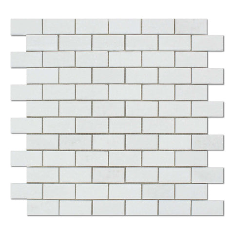 1 X 2 Thassos White Marble Honed Brick Mosaic Tile - American Tile Depot - Shower, Backsplash, Bathroom, Kitchen, Deck & Patio, Decorative, Floor, Wall, Ceiling, Powder Room, Indoor, Outdoor, Commercial, Residential, Interior, Exterior