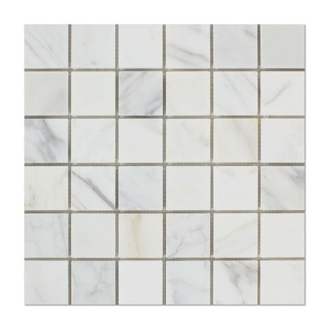 2 X 2 Calacatta Gold Marble Polished Mosaic Tile - American Tile Depot - Shower, Backsplash, Bathroom, Kitchen, Deck & Patio, Decorative, Floor, Wall, Ceiling, Powder Room, Indoor, Outdoor, Commercial, Residential, Interior, Exterior