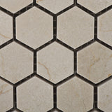 Crema Marfil Marble Honed 1" Mini Hexagon Mosaic Tile - American Tile Depot - Commercial and Residential (Interior & Exterior), Indoor, Outdoor, Shower, Backsplash, Bathroom, Kitchen, Deck & Patio, Decorative, Floor, Wall, Ceiling, Powder Room - 2
