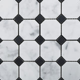 Carrara White Marble Polished Octagon Mosaic Tile w/ Black Dots