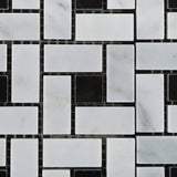 Carrara White Marble Honed Pinwheel Mosaic Tile w/ Black Dots