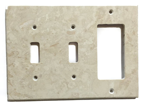 Ivory Travertine Double Toggle Rocker Switch Wall Plate / Switch Plate / Cover - Honed - American Tile Depot - Commercial and Residential (Interior & Exterior), Indoor, Outdoor, Shower, Backsplash, Bathroom, Kitchen, Deck & Patio, Decorative, Floor, Wall, Ceiling, Powder Room - 1