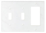 Italian Carrara White Marble Double Toggle Rocker Switch Wall Plate / Switch Plate / Cover - Honed