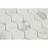 Calacatta Gold Marble Honed 2" Hexagon Mosaic Tile - American Tile Depot - Commercial and Residential (Interior & Exterior), Indoor, Outdoor, Shower, Backsplash, Bathroom, Kitchen, Deck & Patio, Decorative, Floor, Wall, Ceiling, Powder Room - 2