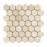 Crema Marfil Marble Tumbled 2" Hexagon Mosaic Tile - American Tile Depot - Commercial and Residential (Interior & Exterior), Indoor, Outdoor, Shower, Backsplash, Bathroom, Kitchen, Deck & Patio, Decorative, Floor, Wall, Ceiling, Powder Room - 1