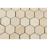 Crema Marfil Marble Tumbled 2" Hexagon Mosaic Tile - American Tile Depot - Commercial and Residential (Interior & Exterior), Indoor, Outdoor, Shower, Backsplash, Bathroom, Kitchen, Deck & Patio, Decorative, Floor, Wall, Ceiling, Powder Room - 2