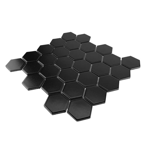 Gio Black Matte 2" Hexagon Porcelain Mosaic Tile