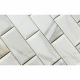 2 X 4 Calacatta Gold Marble Polished & Beveled Brick Mosaic Tile - American Tile Depot - Shower, Backsplash, Bathroom, Kitchen, Deck & Patio, Decorative, Floor, Wall, Ceiling, Powder Room, Indoor, Outdoor, Commercial, Residential, Interior, Exterior