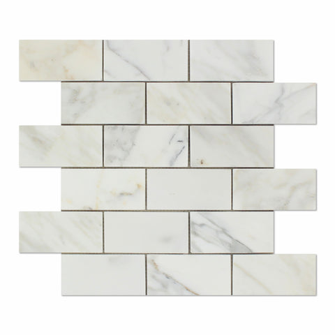 2 X 4 Calacatta Gold Marble Honed Brick Mosaic Tile - American Tile Depot - Shower, Backsplash, Bathroom, Kitchen, Deck & Patio, Decorative, Floor, Wall, Ceiling, Powder Room, Indoor, Outdoor, Commercial, Residential, Interior, Exterior