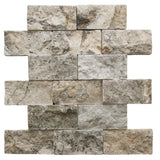 2 X 4 Silver Travertine Split-Faced Brick Mosaic Tile