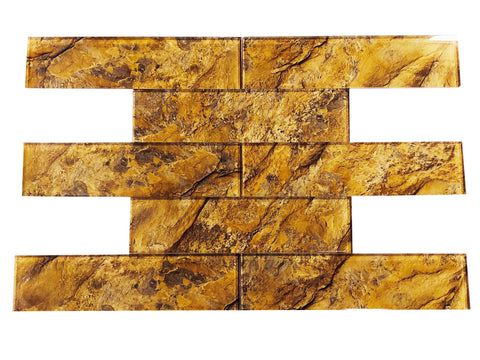 3 X 12 Golden Rock Marble Look Glass Subway Tile