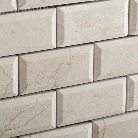 3 x 6 Crema Marfil Marble Polished & Beveled Brick Field Tile
