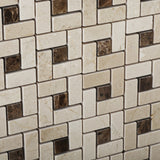 Crema Marfil Marble Polished Pinwheel Mosaic Tile w/ Emperador Dark Dots