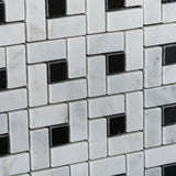 Carrara White Marble Polished Pinwheel Mosaic Tile w/ Black Dots