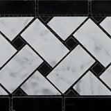 Carrara White Marble Polished Basketweave Border Listello w/ Black Dots - American Tile Depot - Commercial and Residential (Interior & Exterior), Indoor, Outdoor, Shower, Backsplash, Bathroom, Kitchen, Deck & Patio, Decorative, Floor, Wall, Ceiling, Powder Room - 3