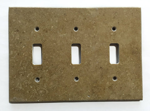 Noce Travertine Triple Toggle Switch Wall Plate / Switch Plate / Cover - Honed