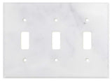 Italian Carrara White Marble Triple Toggle Switch Wall Plate / Switch Plate / Cover - Polished