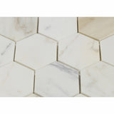 Calacatta Gold Marble Honed 3" Hexagon Mosaic Tile - American Tile Depot - Commercial and Residential (Interior & Exterior), Indoor, Outdoor, Shower, Backsplash, Bathroom, Kitchen, Deck & Patio, Decorative, Floor, Wall, Ceiling, Powder Room - 2