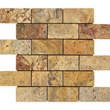 2 X 4 Scabos Travertine Tumbled Brick Mosaic Tile - American Tile Depot - Shower, Backsplash, Bathroom, Kitchen, Deck & Patio, Decorative, Floor, Wall, Ceiling, Powder Room, Indoor, Outdoor, Commercial, Residential, Interior, Exterior