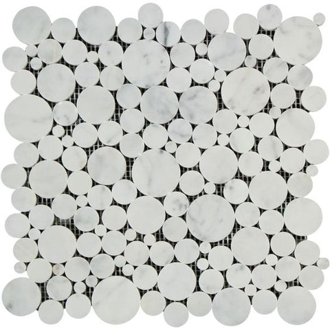 Carrara White Marble Polished Bubbles Mosaic Tile