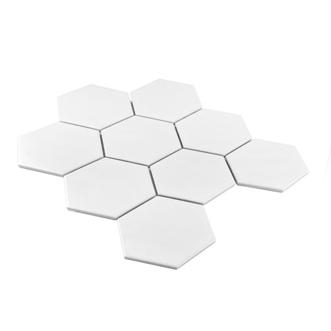 Gio White Matte 4" Hexagon Porcelain Mosaic Tile