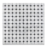Carrara White Marble Polished Octagon Mosaic Tile w/ Black Dots