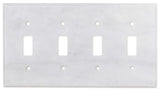 Italian Carrara White Marble Quadruple Toggle Switch Wall Plate / Switch Plate / Cover - Honed