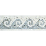 Oriental White Marble Honed Wave Border w / Blue-Gray Dots