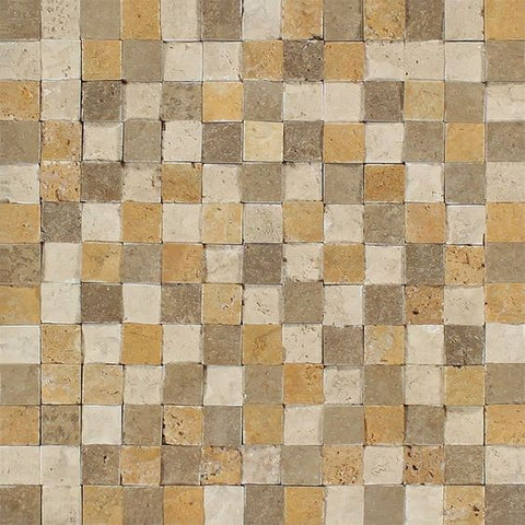 1 X 1 Mixed Travertine Split-Faced Mosaic Tile - American Tile Depot - Shower, Backsplash, Bathroom, Kitchen, Deck & Patio, Decorative, Floor, Wall, Ceiling, Powder Room, Indoor, Outdoor, Commercial, Residential, Interior, Exterior