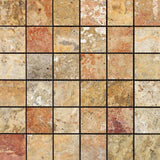 2 X 2 Scabos Travertine Polished Mosaic Tile - American Tile Depot - Shower, Backsplash, Bathroom, Kitchen, Deck & Patio, Decorative, Floor, Wall, Ceiling, Powder Room, Indoor, Outdoor, Commercial, Residential, Interior, Exterior