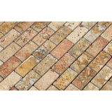 1 X 2 Scabos Travertine Polished Brick Mosaic Tile - American Tile Depot - Shower, Backsplash, Bathroom, Kitchen, Deck & Patio, Decorative, Floor, Wall, Ceiling, Powder Room, Indoor, Outdoor, Commercial, Residential, Interior, Exterior