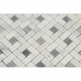 Carrara White Marble Polished Pinwheel Mosaic Tile w/ Blue-Gray Dots