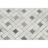 Carrara White Marble Honed Pinwheel Mosaic Tile w/ Blue-Gray Dots