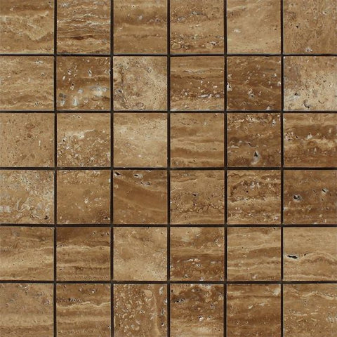 2 X 2 Noce Exotic Travertine (Vein-Cut) Brushed & Unfilled Mosaic Tile
