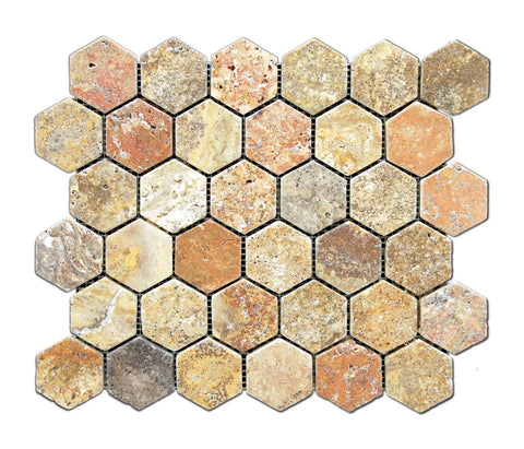 Scabos Travertine Tumbled 2'' Hexagon Mosaic Tile