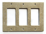 Walnut Travertine Triple Rocker Switch Wall Plate / Switch Plate / Cover - Honed