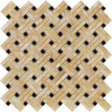 Honey Onyx Polished Stanza Basketweave Mosaic Tile w / Black Dots