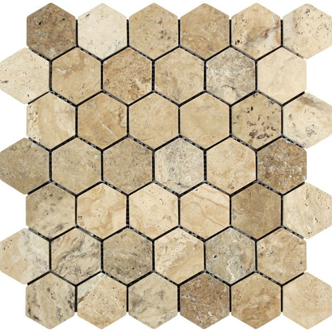 Philadelphia Travertine Tumbled 2'' Hexagon Mosaic Tile
