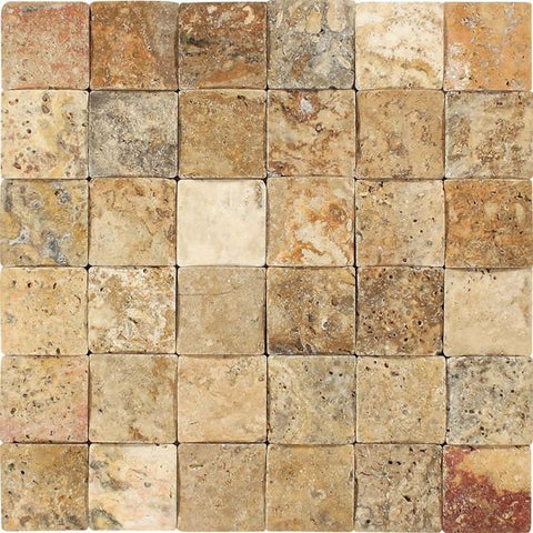 2 X 2 Scabos Travertine Tumbled CNC Arched 3-D Mosaic Tile - American Tile Depot - Shower, Backsplash, Bathroom, Kitchen, Deck & Patio, Decorative, Floor, Wall, Ceiling, Powder Room, Indoor, Outdoor, Commercial, Residential, Interior, Exterior