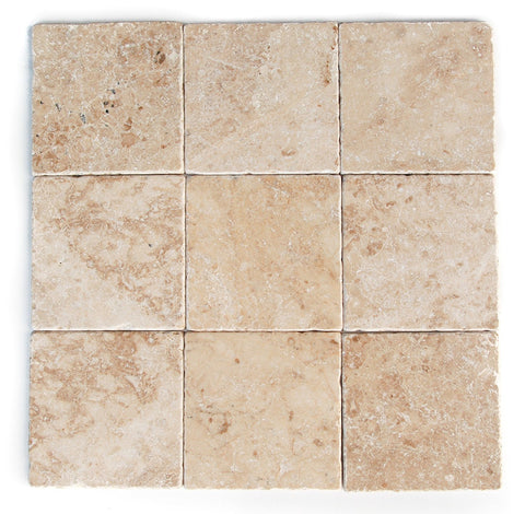 4 X 4 Cappuccino Marble Tumbled Field Tile - American Tile Depot - Shower, Backsplash, Bathroom, Kitchen, Deck & Patio, Decorative, Floor, Wall, Ceiling, Powder Room, Indoor, Outdoor, Commercial, Residential, Interior, Exterior