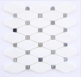 Thassos White Marble Polished Octave Pattern Mosaic Tile w/ Blue-Gray Dots