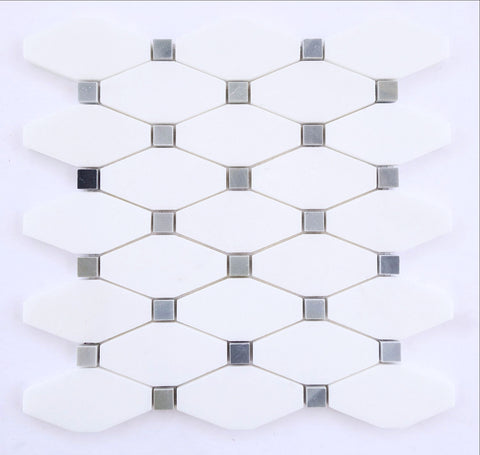 Thassos White Marble Honed Octave Pattern Mosaic Tile w/ Blue-Gray Dots - American Tile Depot - Commercial and Residential (Interior & Exterior), Indoor, Outdoor, Shower, Backsplash, Bathroom, Kitchen, Deck & Patio, Decorative, Floor, Wall, Ceiling, Powder Room - 1