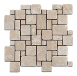 Durango Cream Travertine Tumbled Mini Versailles Mosaic Tile